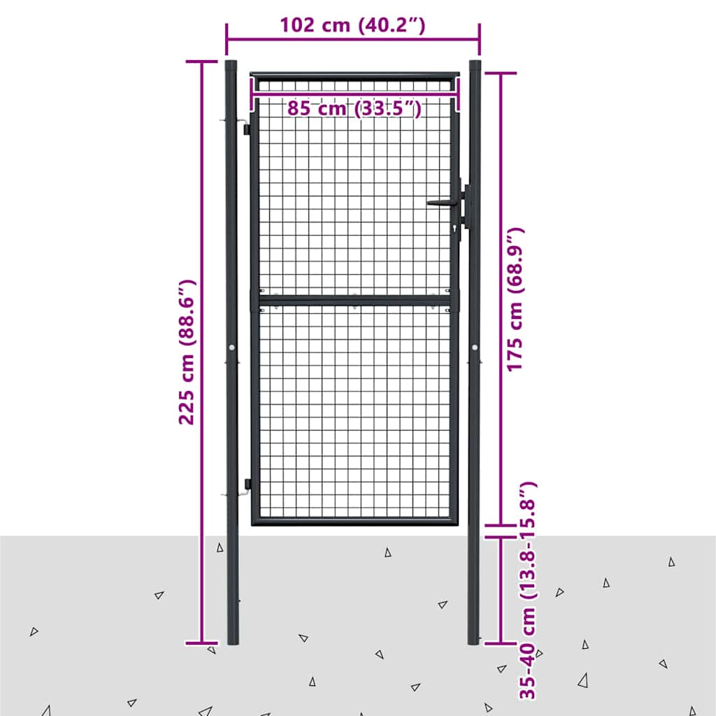 Mesh Garden Gate Galvanised Steel 100x175 cm Grey