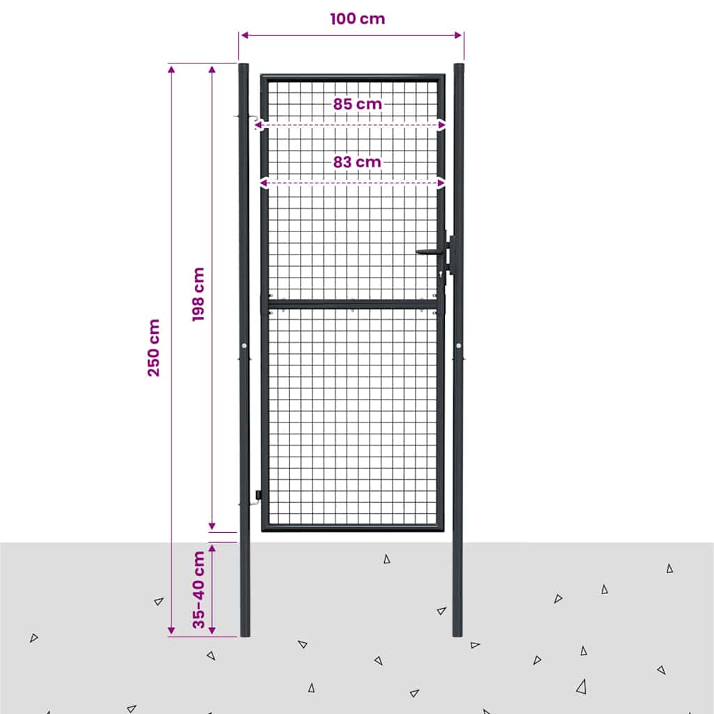 Mesh Garden Gate Galvanised Steel 100x200 cm Grey