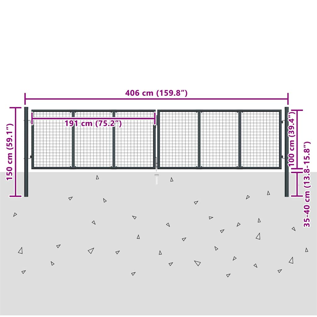 Mesh Garden Gate Galvanised Steel 400x100 cm Grey