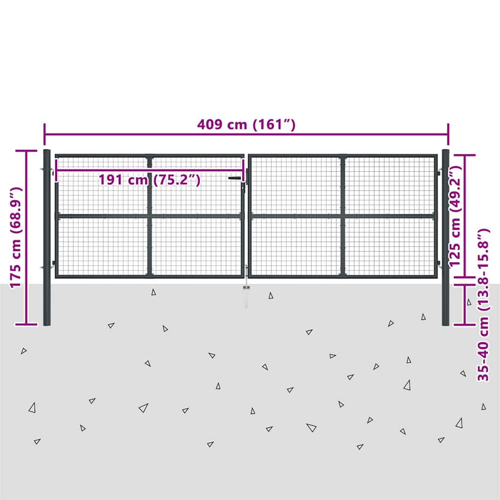 Mesh Garden Gate Galvanised Steel 400x125 cm Grey