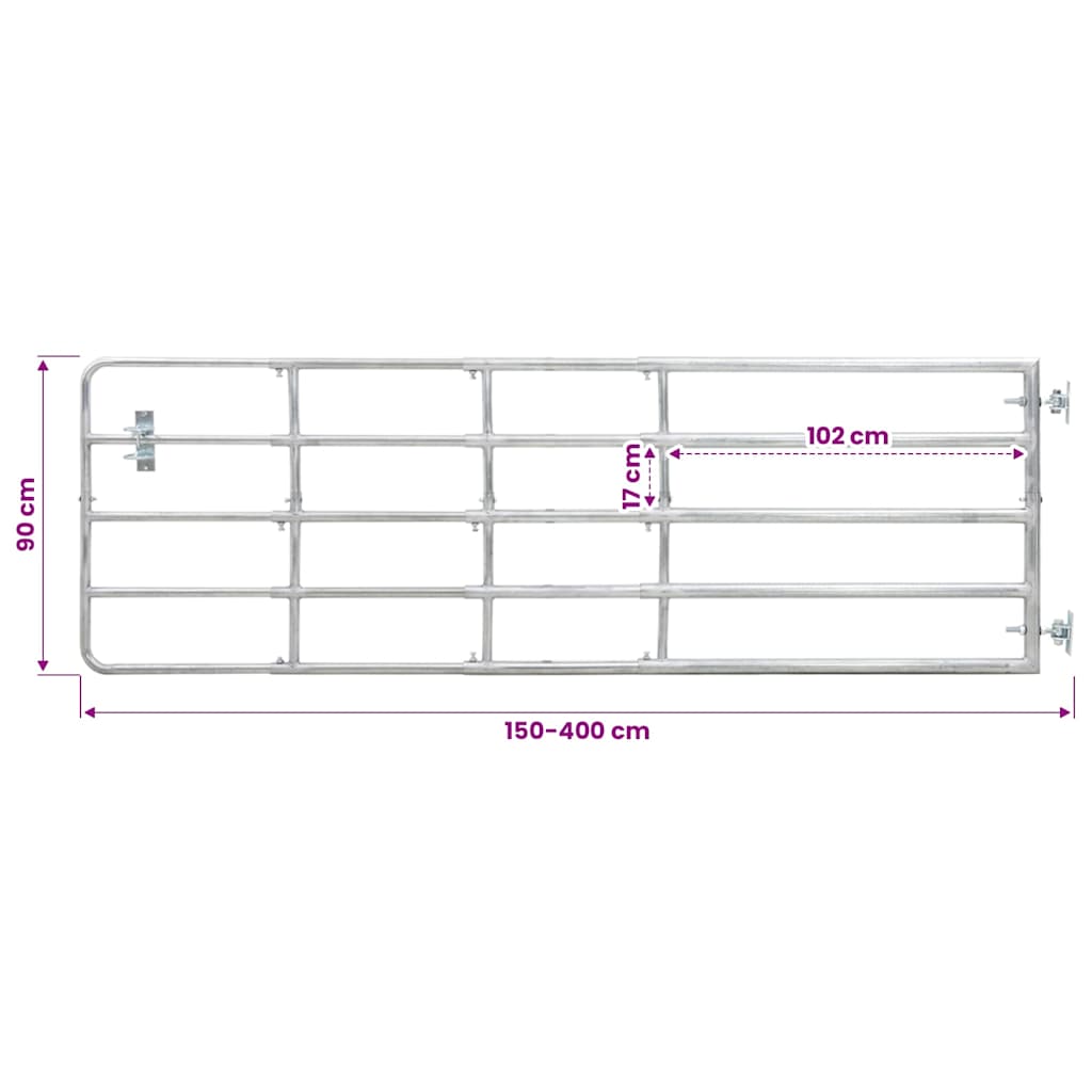 5 Bar Field Gate Steel (150-400)x90 cm Silver