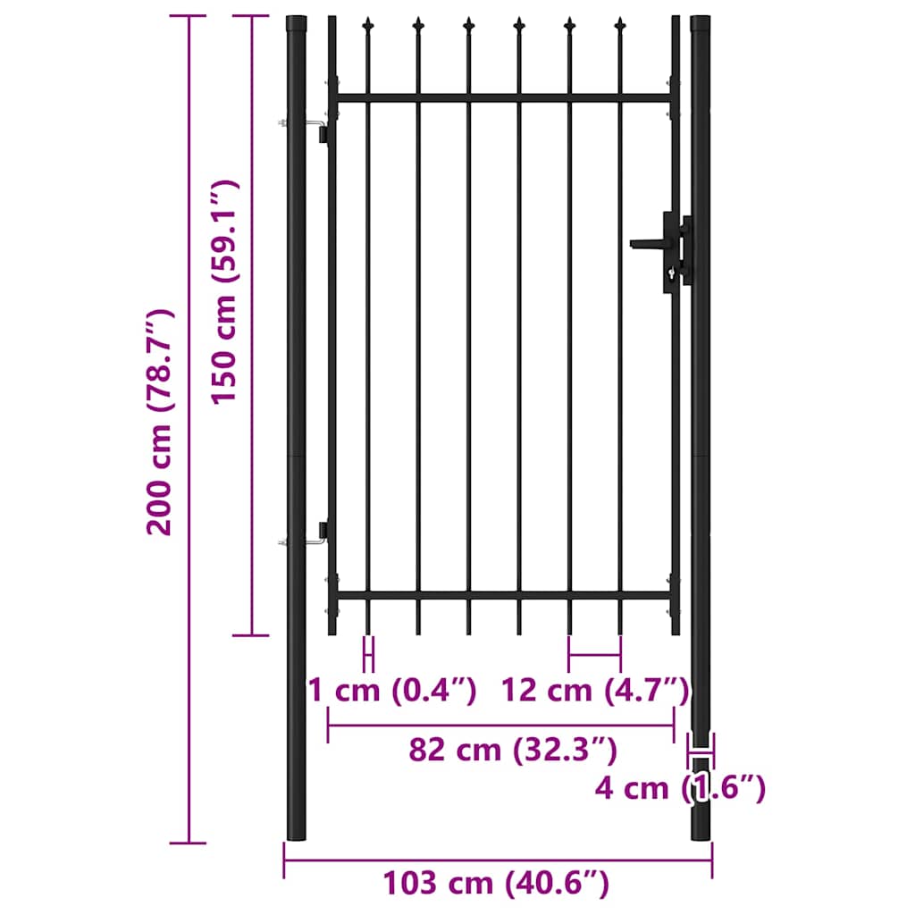 Fence Gate Single Door with Spike Top Steel 1x1.5 m Black