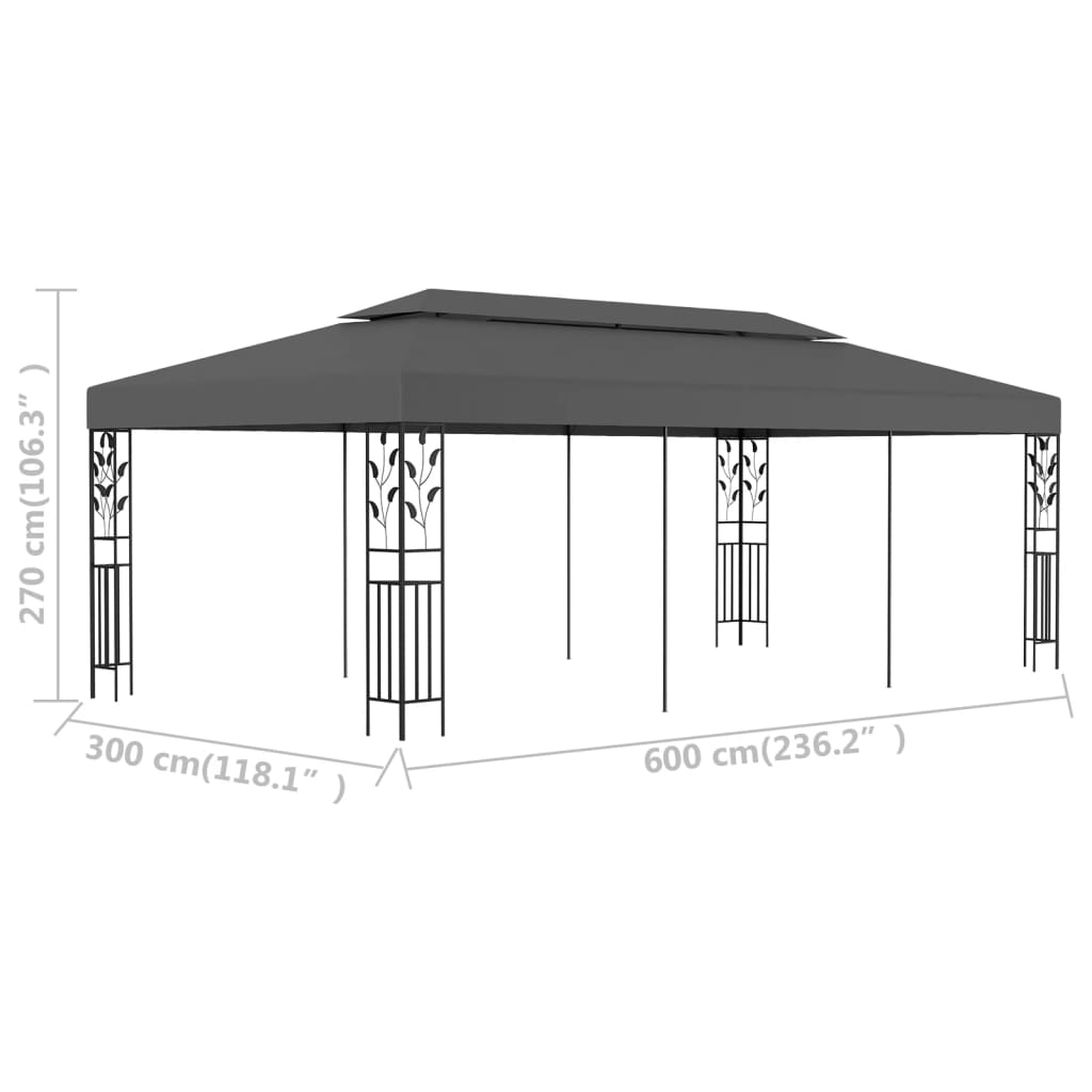 Gazebo | Anthracite and Black | Powder-coated steel and polyester | 3x6 m