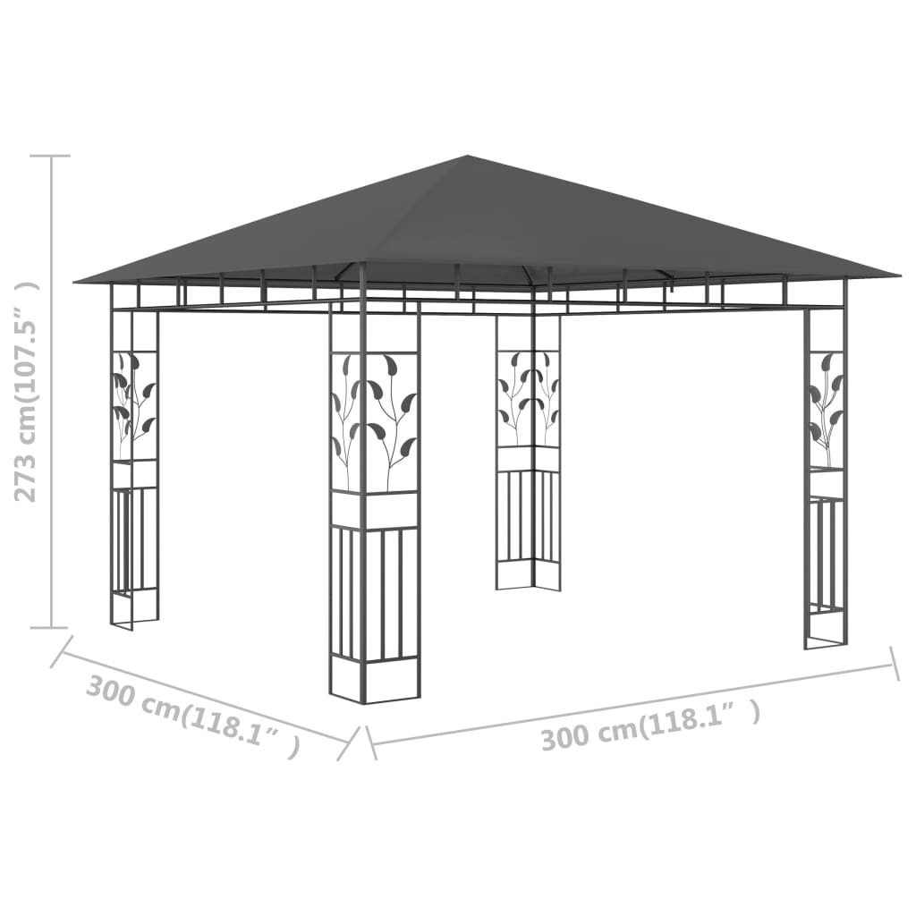 Gazebo | Anthracite | Powder-coated steel, polyester | 3x3x2.73 m