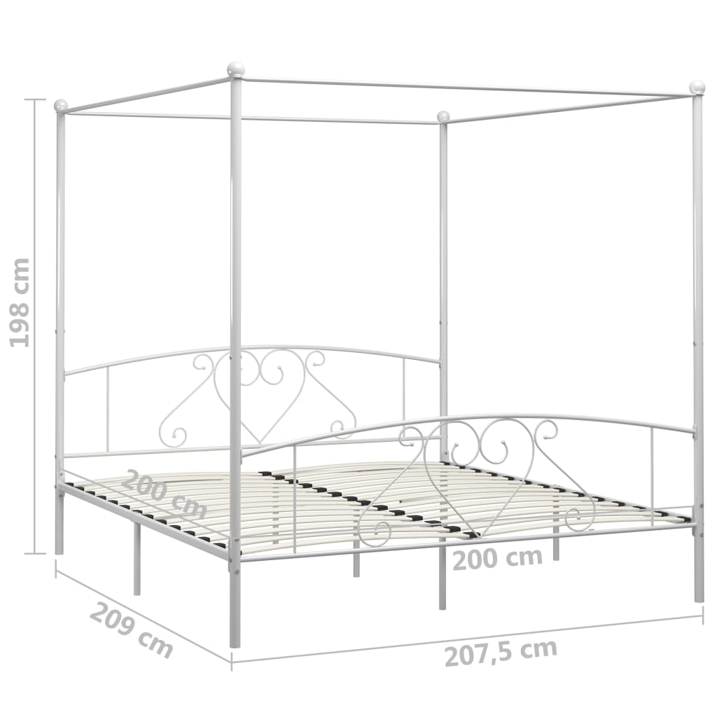 284432 vidaXL Canopy Bed Frame without Mattress White Metal 200x200 cm