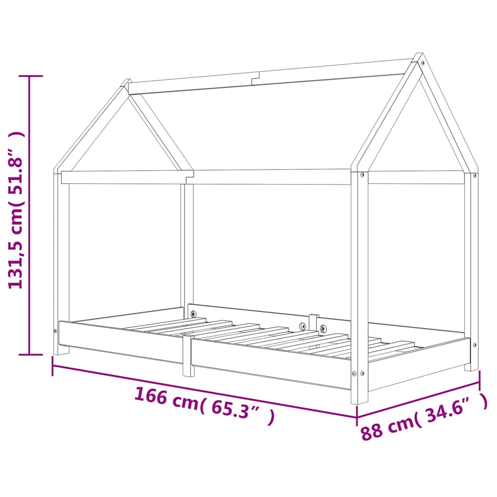 Kids Bed Frame | Grey | Solid pine wood, plywood | 80 x 160 cm