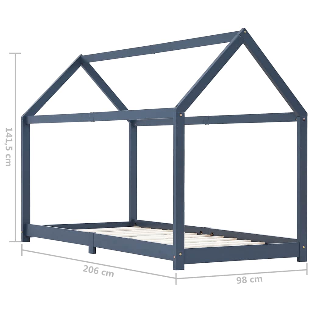 Kids Bed Frame | Grey | Solid pine wood, plywood slats | 90x200cm