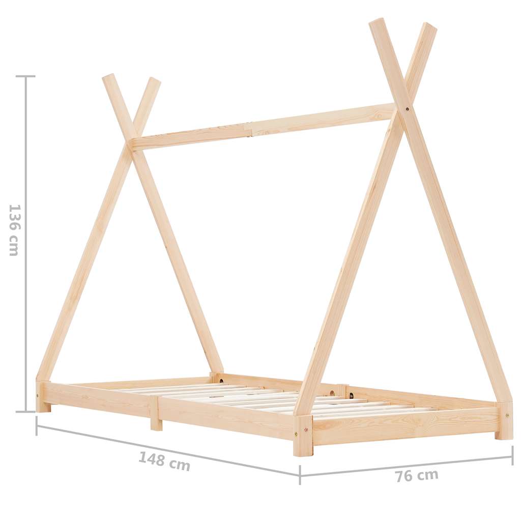 Kids Bed Frame | Natural wood | Solid pine wood, plywood slats