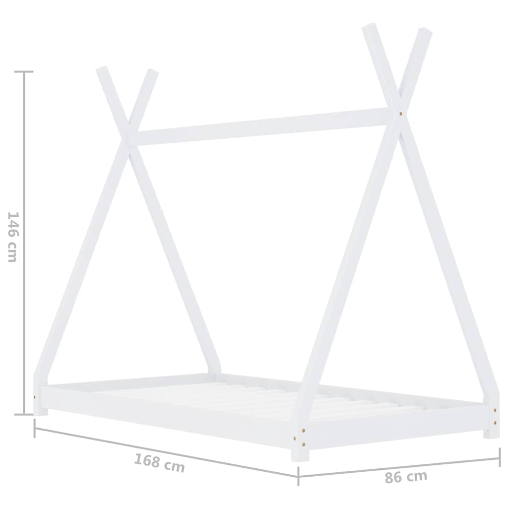 Kids Bed Frame | White | Solid pine wood, Plywood slats | 80 x 160 cm