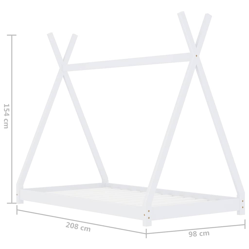 Kids Bed Frame | White | Solid pine wood | 90x200 cm | Kids Bed Frame