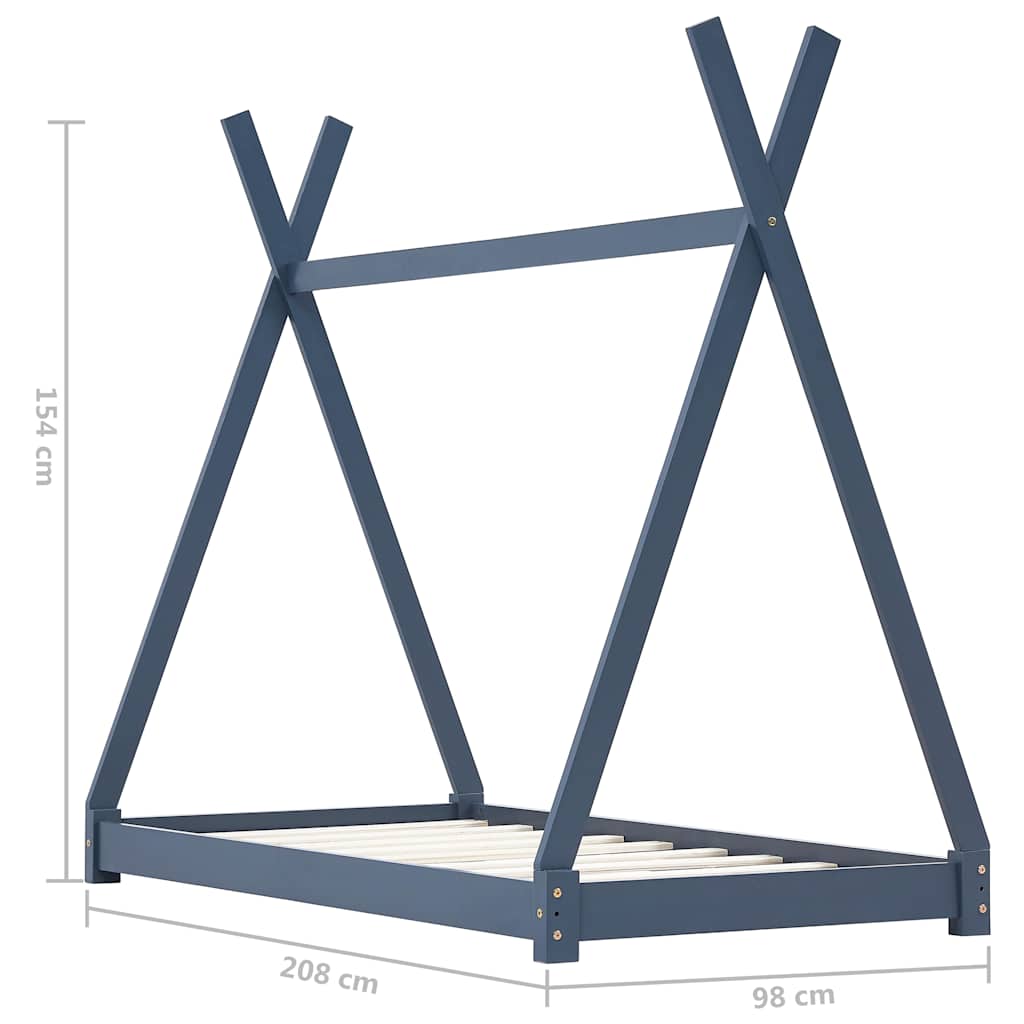Kids Bed Frame | Grey | Solid pine wood, plywood | 90x200 cm