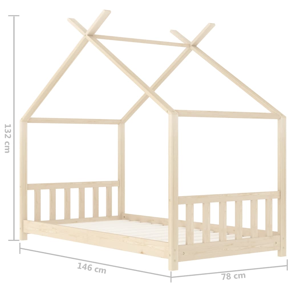 Kids Bed Frame | Natural Wood | Solid pine wood, plywood slats | 70x140cm