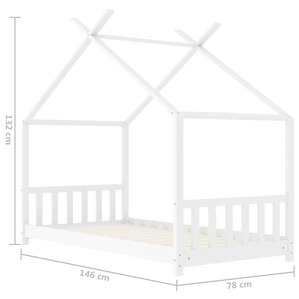 Kids Bed Frame | White | Solid pine wood, plywood slats | 70x140 cm