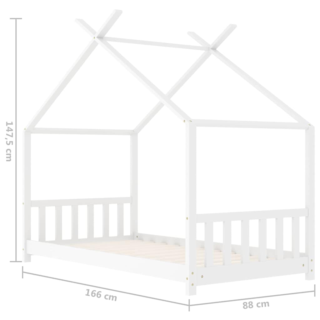 Kids Bed Frame White Solid Pine Wood 80x160 cm