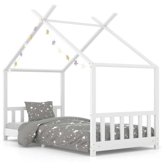 Kids Bed Frame | White | Solid Pine Wood, Plywood | 90x200 cm