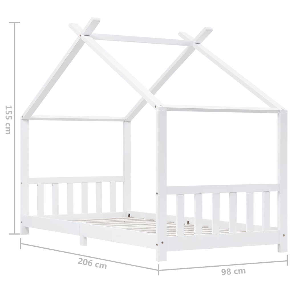 Kids Bed Frame | White | Solid Pine Wood, Plywood | 90x200 cm