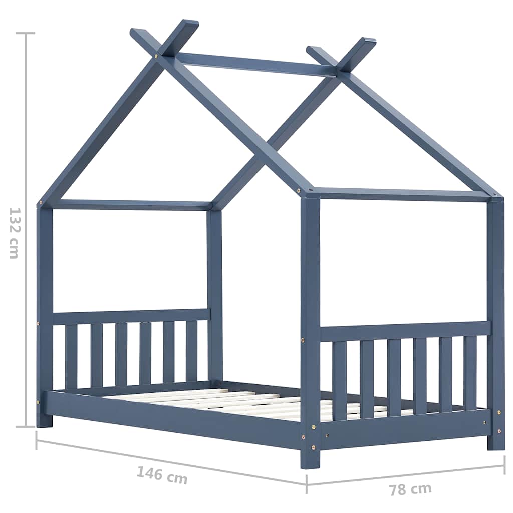 Kids Bed Frame | Grey | Solid pine wood, plywood slats | 70 cm x 140 cm