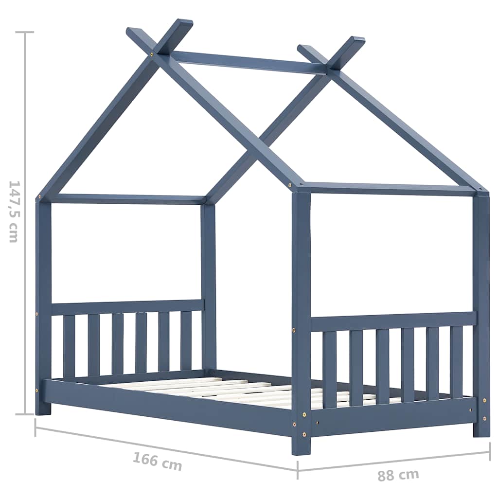 Kids Bed Frame | Grey | Solid Pine Wood | 80x160 cm | Stylish Design