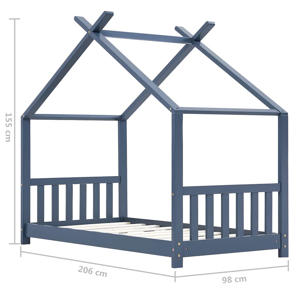 Kids Bed Frame | Grey | Solid Pine Wood | Single | Decorative Inlays