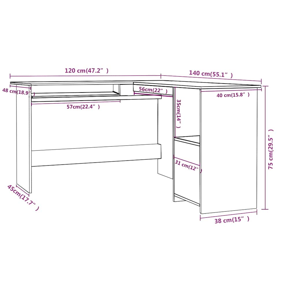 Corner Desk | High gloss black | Engineered wood | 120x140x75 cm