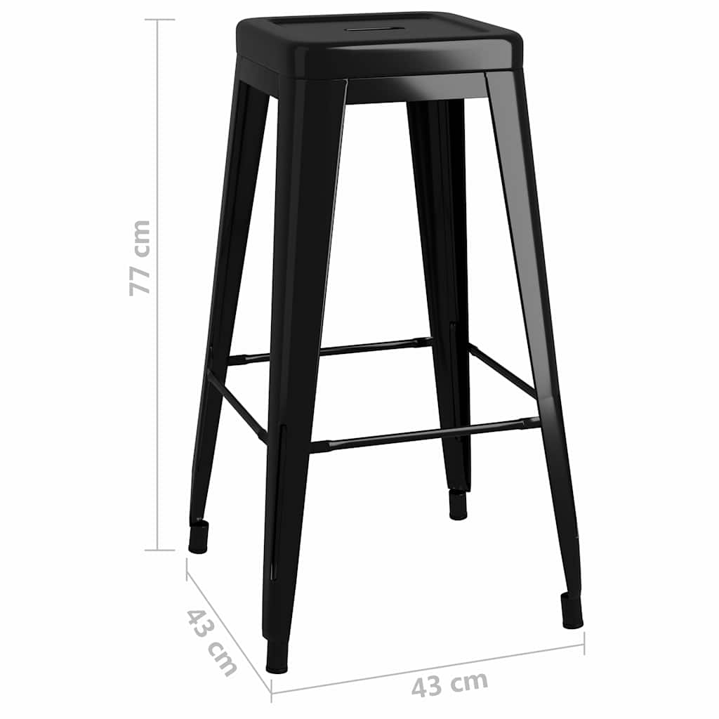 Bar Stool | Set of 2 | Black | Metal | Tall | Footrest | Bar Stool