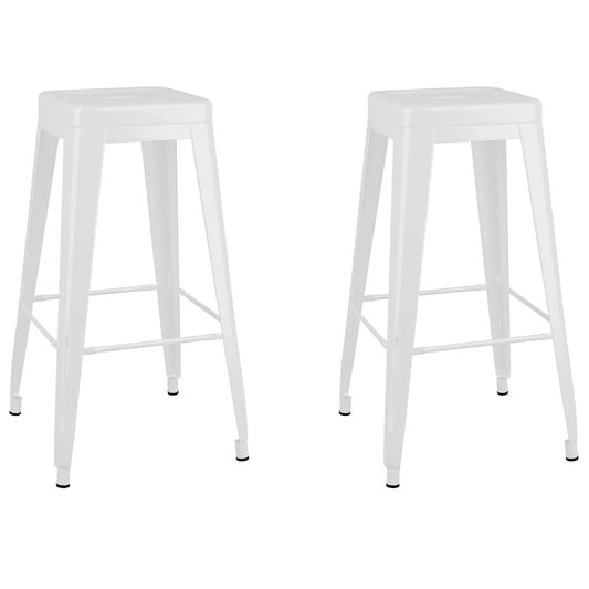 Bar Stool | Set of 2 | White | Metal | 43x43x77 cm | Stackable