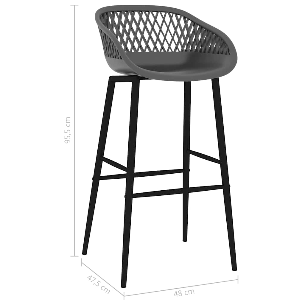 Bar Chair | Set of 2 | Grey | PP, metal | Counter height | Footrest