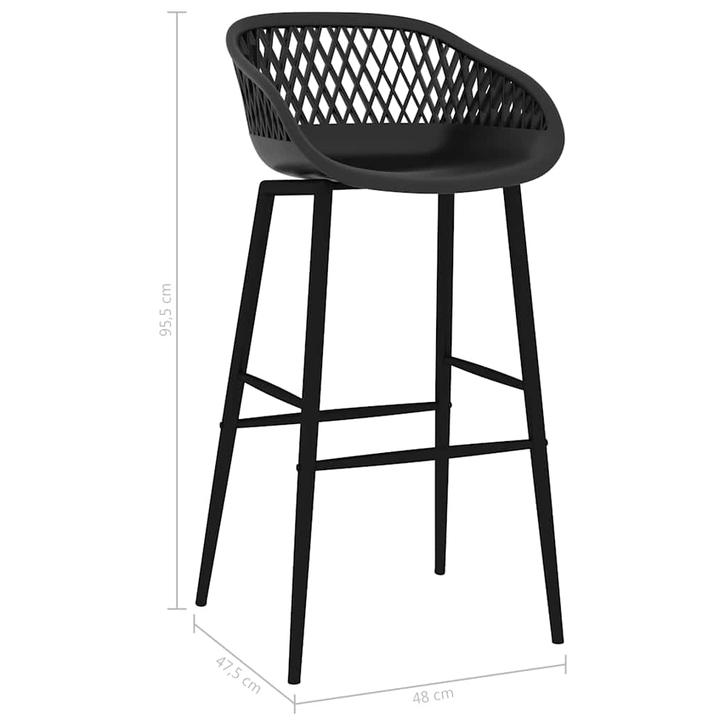 Bar Chair | Set of 4 | Black | PP, Powder-Coated Metal | High Seat