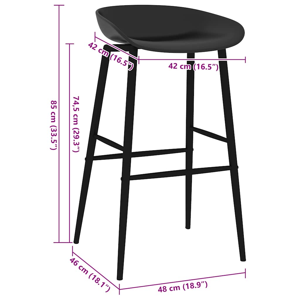 Bar Chair | Set of 4 | Black | PP, Coated Steel | Standard Bar Height
