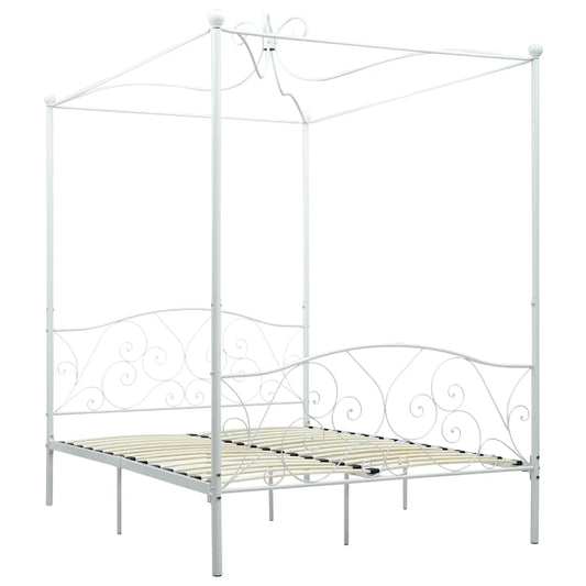 Bed Frame | White | Metal | Double | Decorative Inlays | Bed Frame