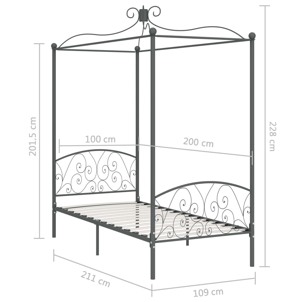 Bed Frame | Grey | Metal, Plywood | Single | Bed Frame | Rectangular