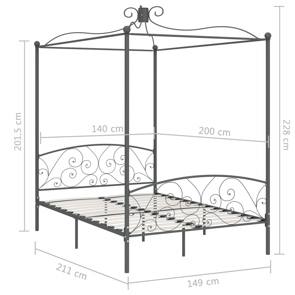 Bed Frame | Grey | Metal, Plywood | 140 x 200 cm | Classic/Traditional