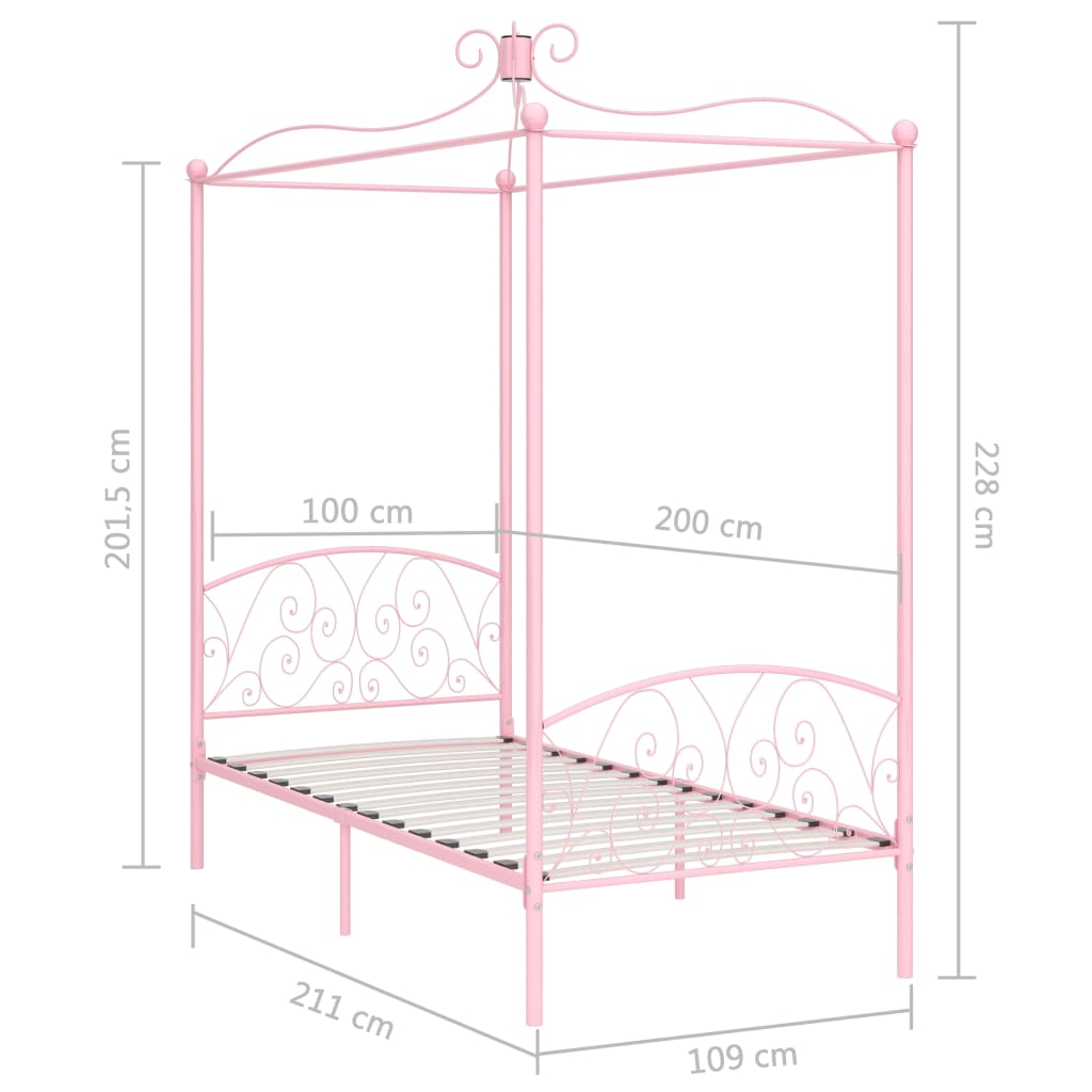 Bed Frame | Pink | Metal | 100x200 cm | Classic/Traditional | Bed Frame