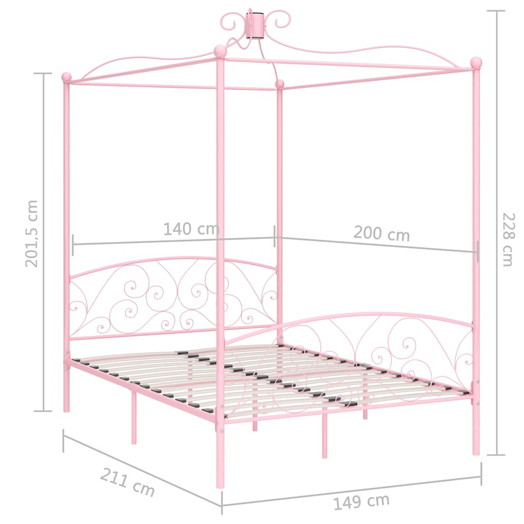 284489 vidaXL Canopy Bed Frame without Mattress Pink Metal 140x200 cm