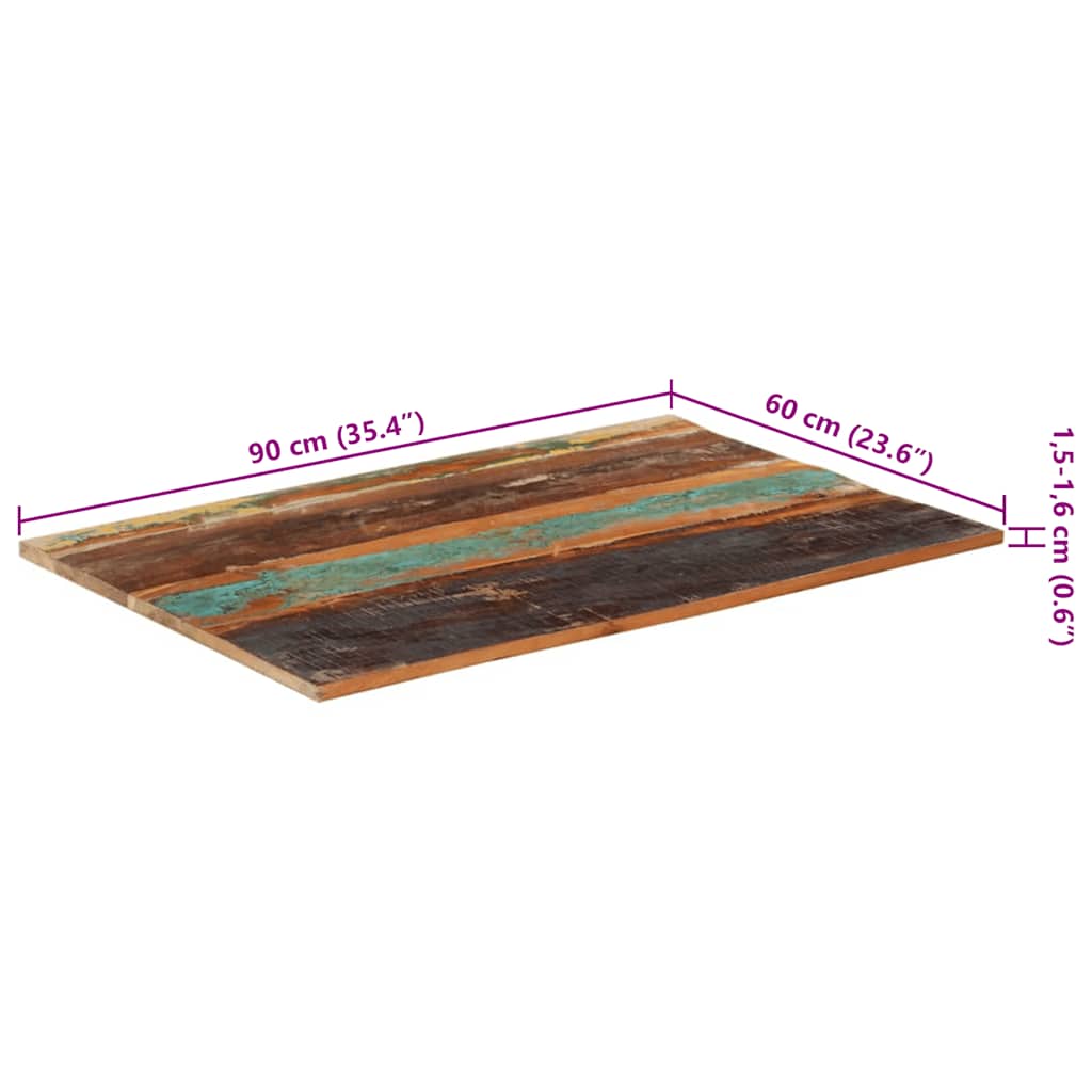 Rectangular Table Top 60x90 cm 15-16 mm Solid Reclaimed Wood