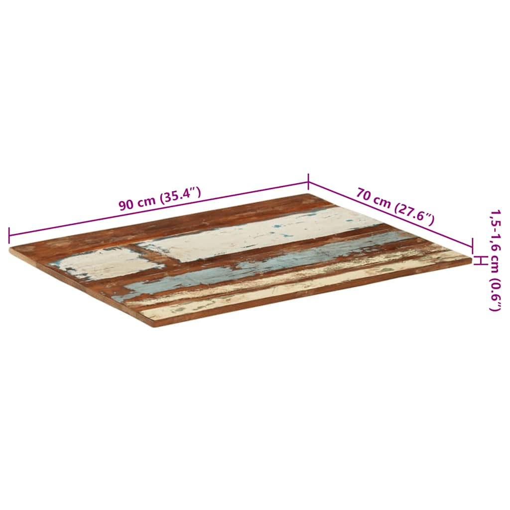 Rectangular Table Top 70x90 cm 15-16 mm Solid Reclaimed Wood