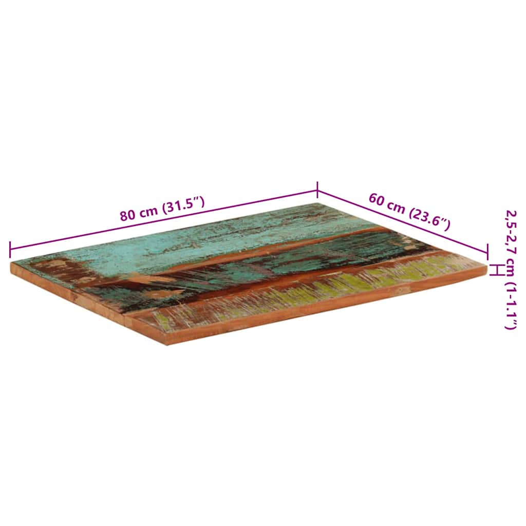 Rectangular Table Top 60x80 cm 25-27 mm Solid Reclaimed Wood