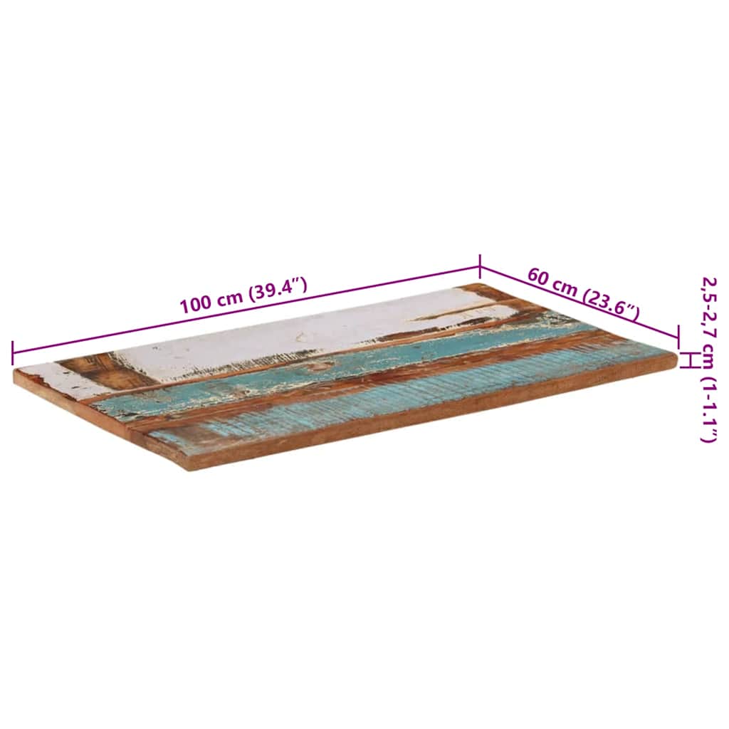 Table Top | Multicolour | Solid Reclaimed Wood | 60x100 cm | Durable