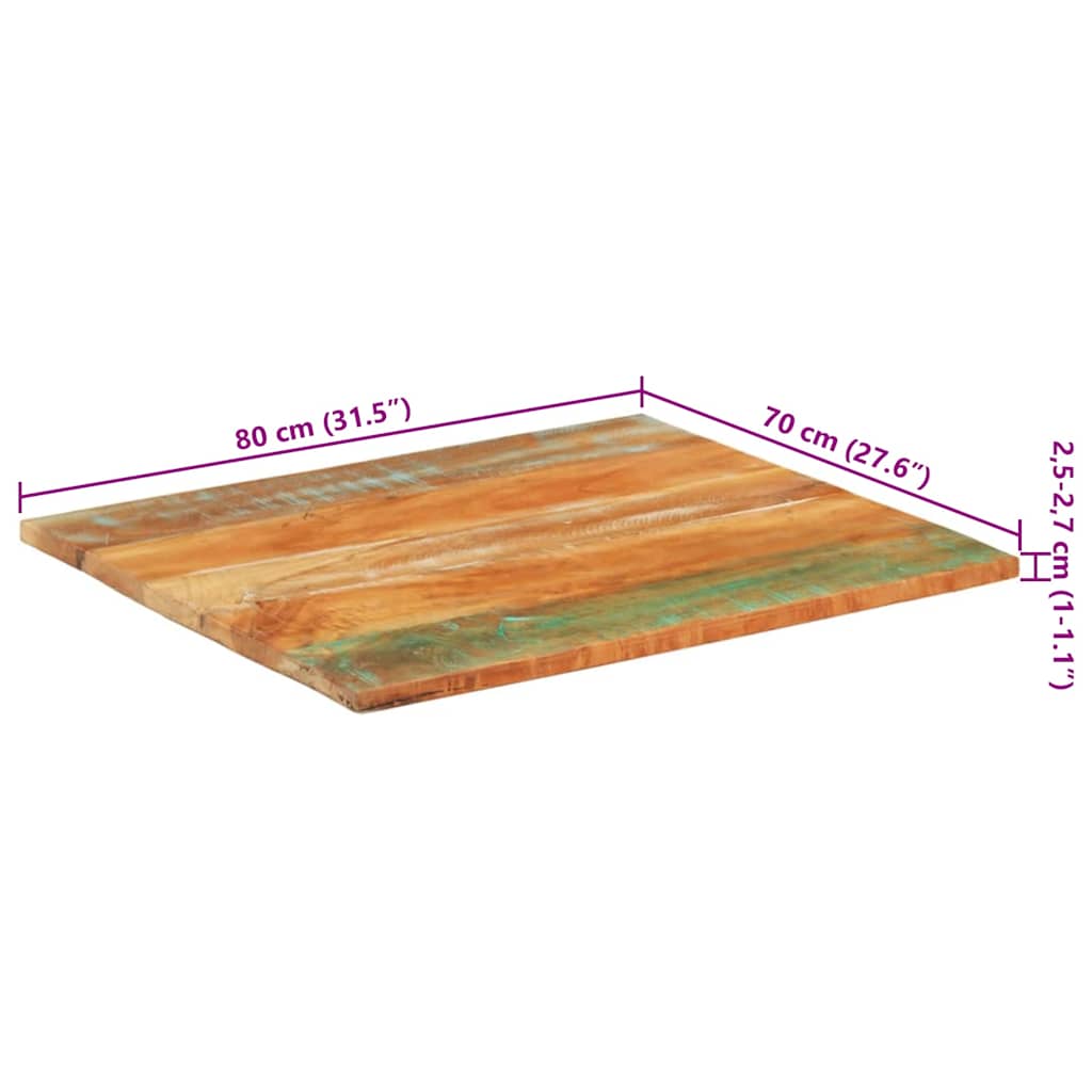 Rectangular Table Top 70x80 cm 25-27 mm Solid Reclaimed Wood