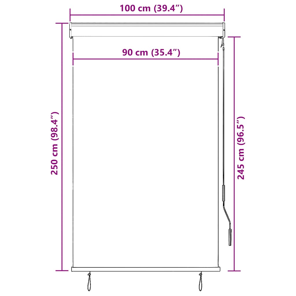 Outdoor Roller Blind 100x250 cm White and Orange