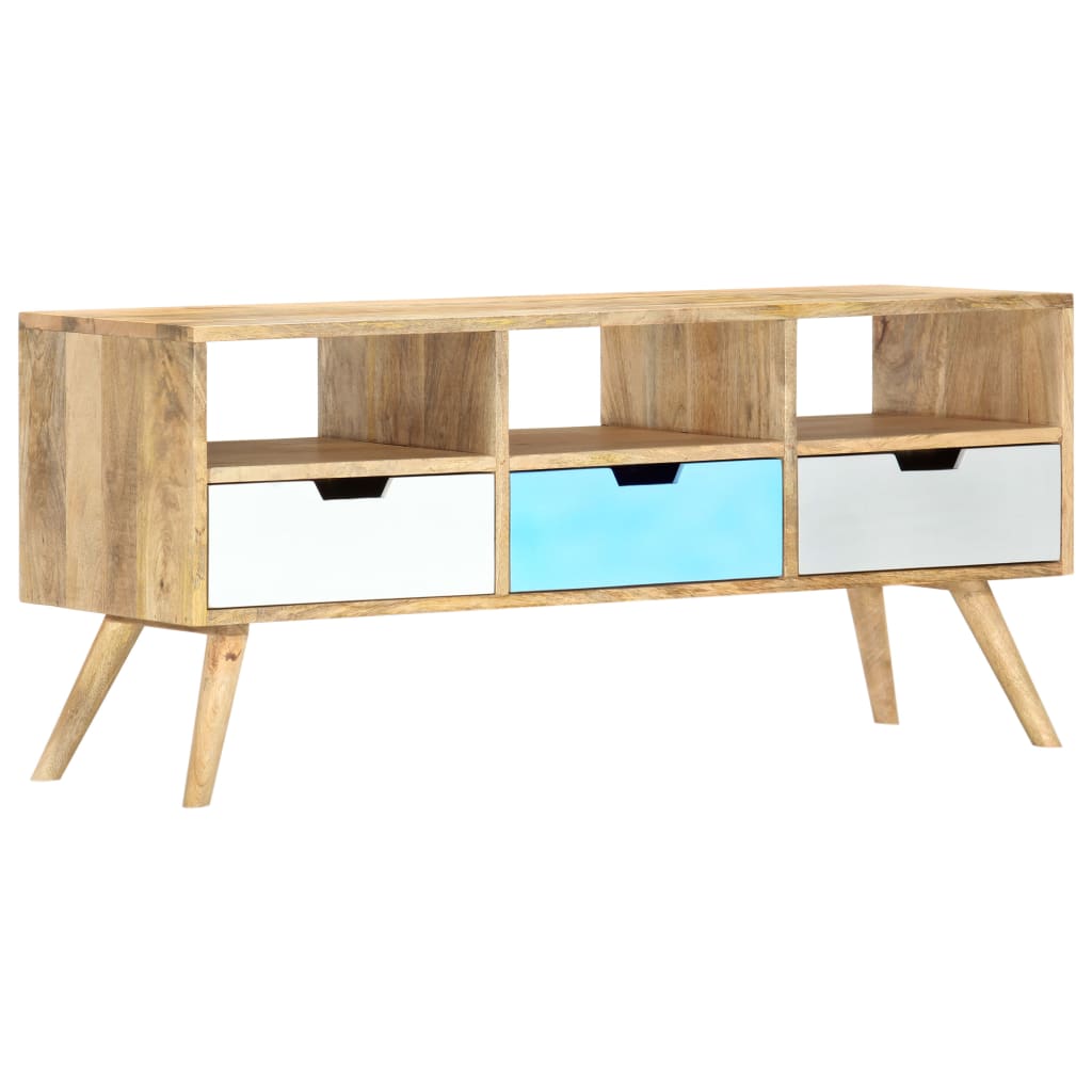 TV Cabinet | Brown and Multicolour | Solid Mango Wood | 110 cm