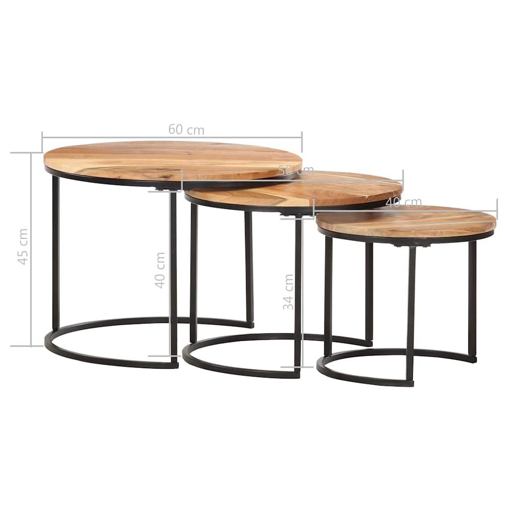 Nesting Table | Set of 3 | Brown | Solid acacia wood, iron