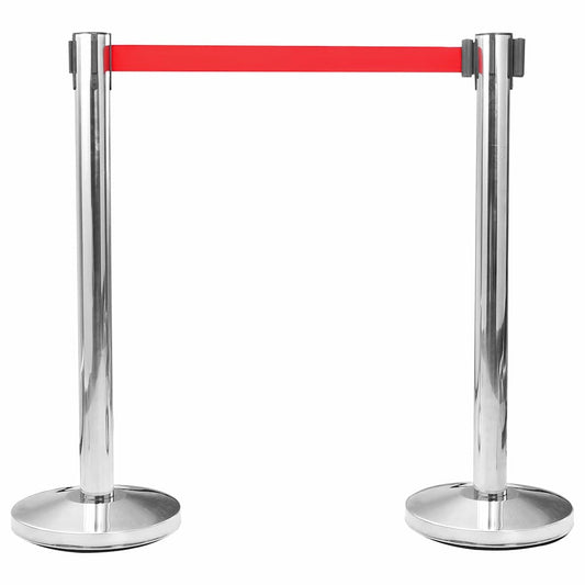 Stanchion with Belt Airport Barrier Stainless Steel Silver