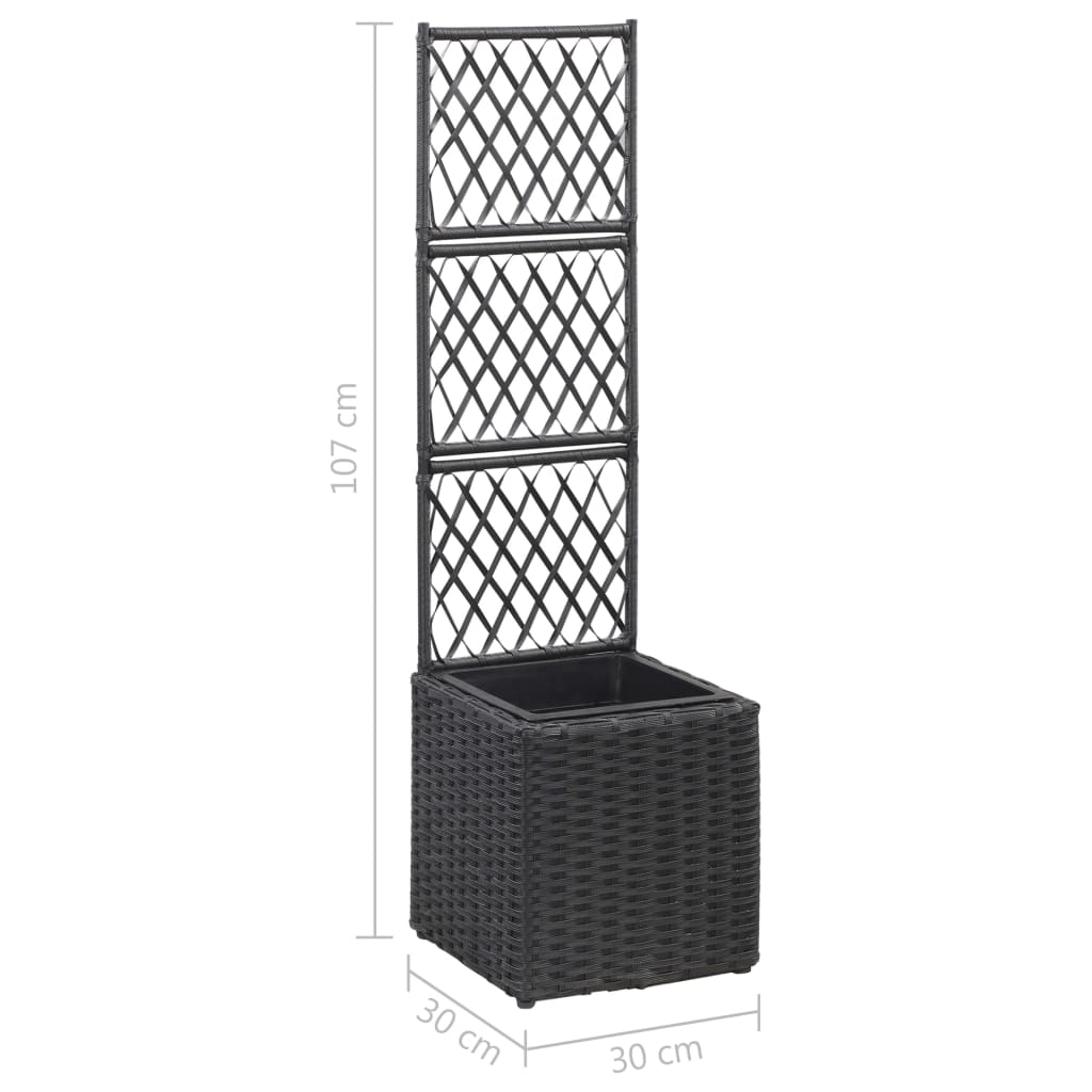 46930 vidaXL Trellis Raised Bed with 1 Pot 30x30x107 cm Poly Rattan Black