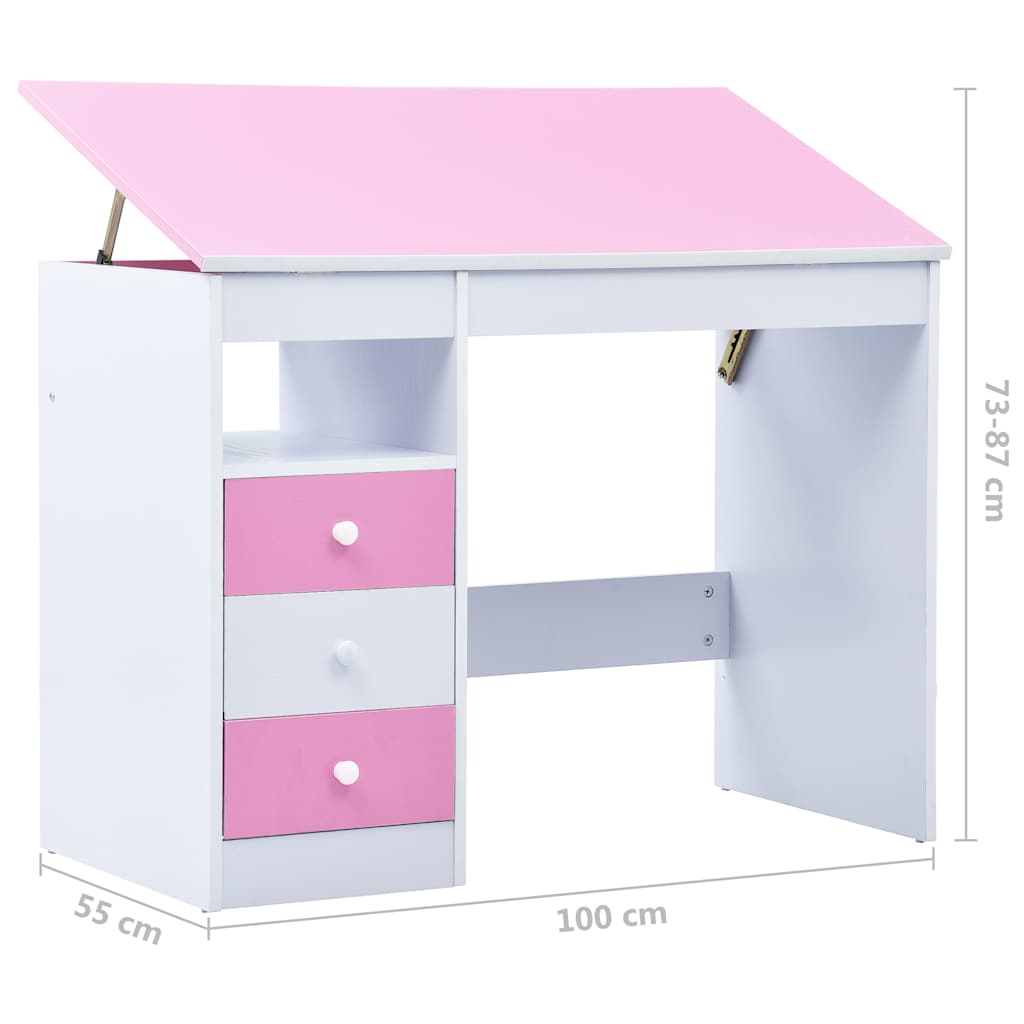 287447 vidaXL Children Drawing Study Desk Tiltable Pink and White