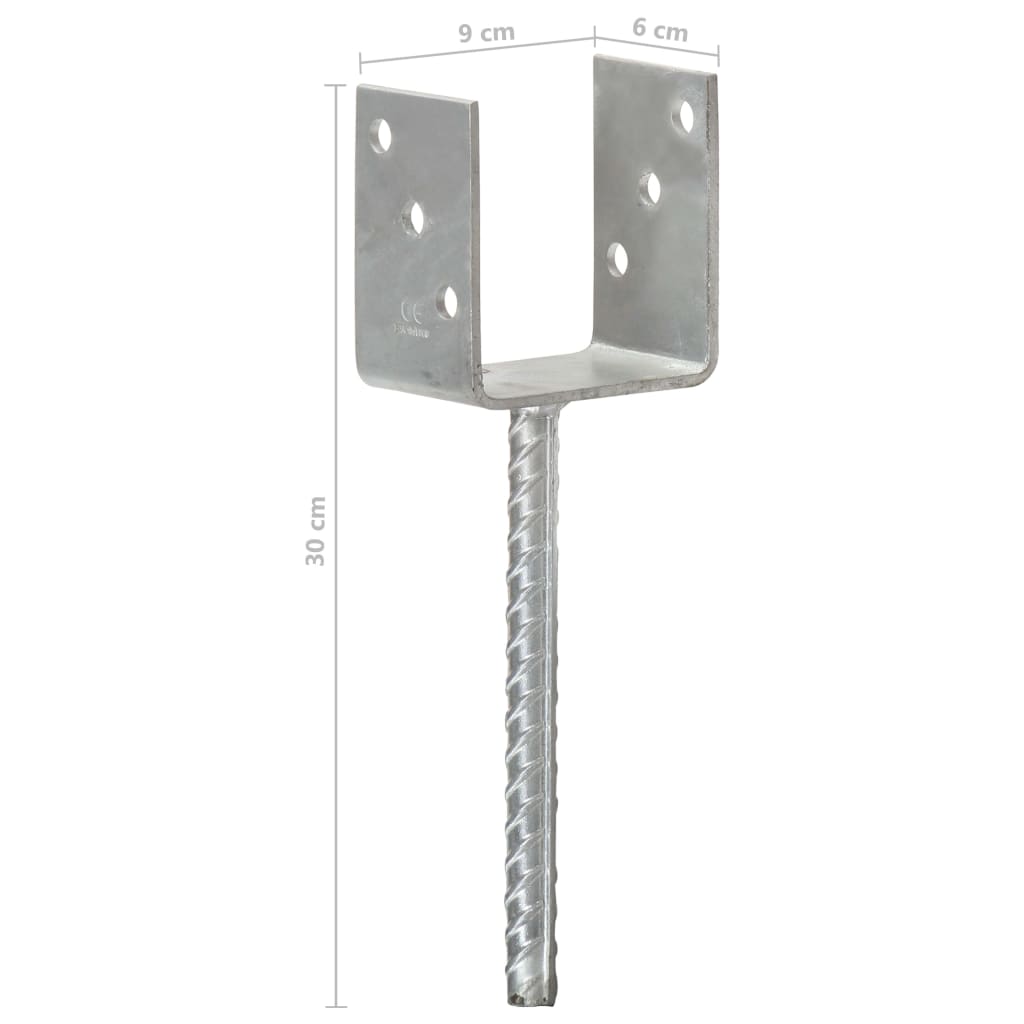 145316 vidaXL Fence Anchors 6 pcs Silver 9x6x30 cm Galvanised Steel