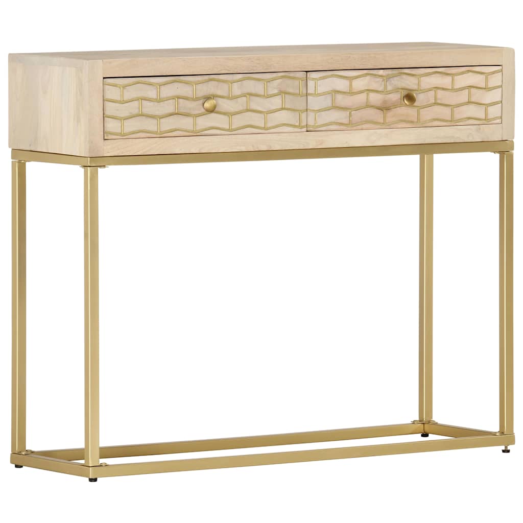 Console Table | Natural and Gold | Solid Mango Wood | 90x30x75 cm