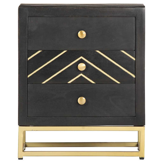 Bedside Cabinet | Black and Gold | Solid mango wood, powder-coated steel