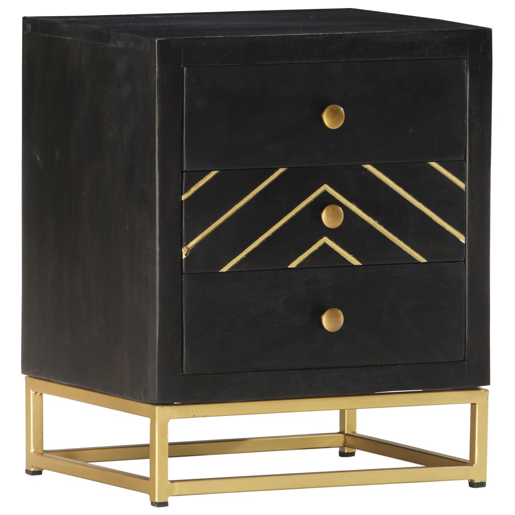 Bedside Cabinet | Black and Gold | Solid mango wood, powder-coated steel