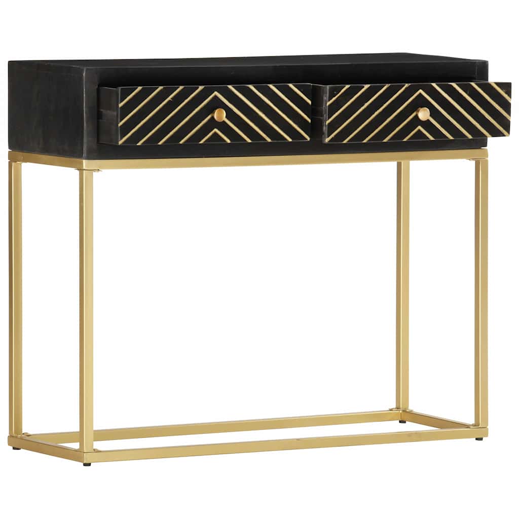 Console Table | Black and Gold | Solid Mango Wood, Powder-Coated Steel